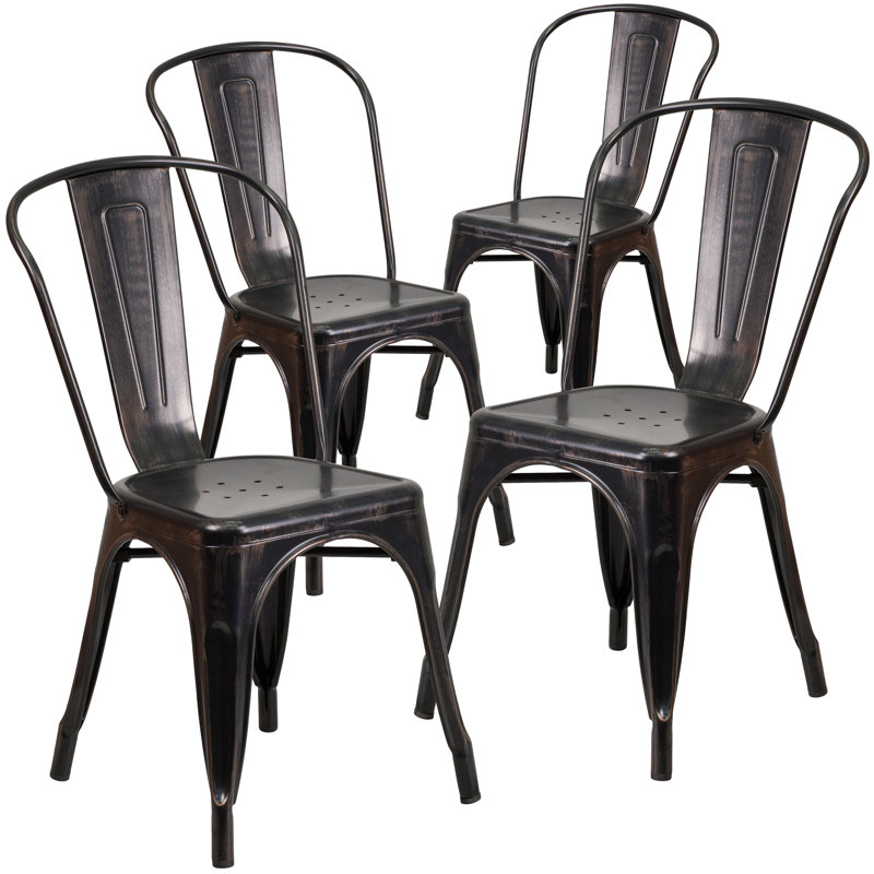 Commercial GradeMetal Indoor-Outdoor Stackable Chair, Black/Antique Gold