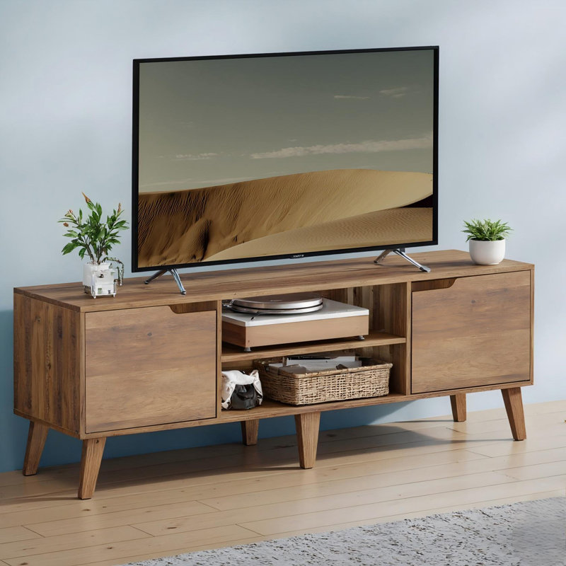 Meuble télé pour téléviseur de 65 po ou moins, Brun miel