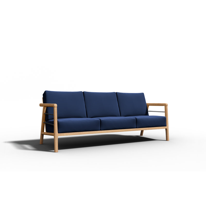 Aalto Teak Sofa With Cushion In Melon, Canvas Navy Sunbrella® Canvas
