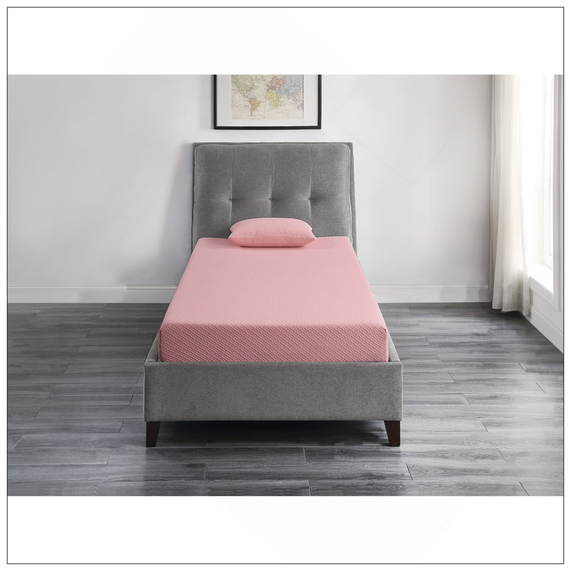 7Inch Mattress And Pillow Set Breathable Fabric Gel-Infused Memory Foam Mattress, Pink, Mattress In A Box