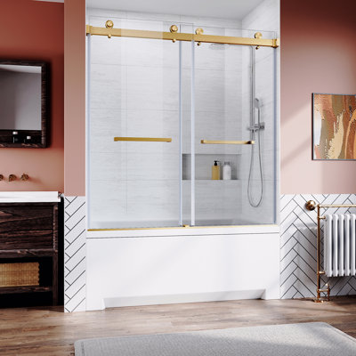 Frameless Sliding Bathtub Door 56-60 In.W X 62 In.H,Bypass Tub Glass Sliding Shower Doors,3/8"(10Mm) Thick Clear Tempered Glass,Heavy Duty Stainless Steel Hardwares