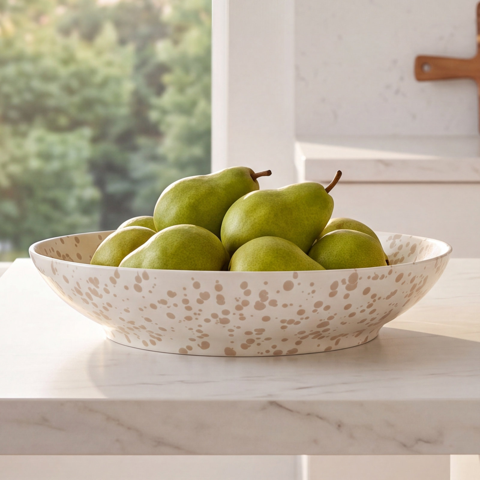 Splatter Low Serving Bowl, Beige