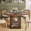 Table de salle à manger ronde 47 po avec armoire de rangement - noyer, base piédestal, portes en verre nervuré