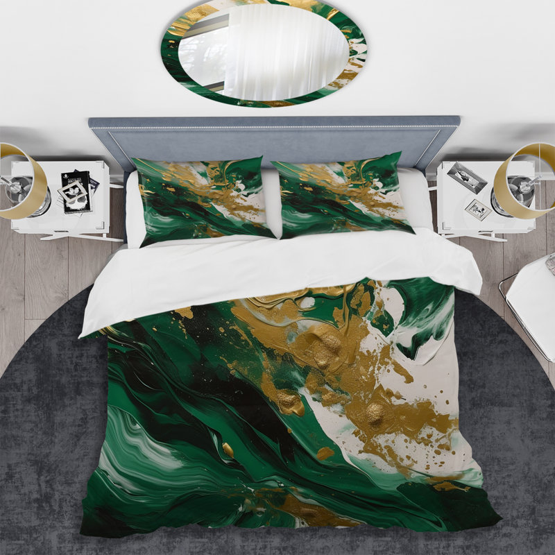 Ensemble de housse de couette en microfibre / polyester vert et or Serene Cascade II