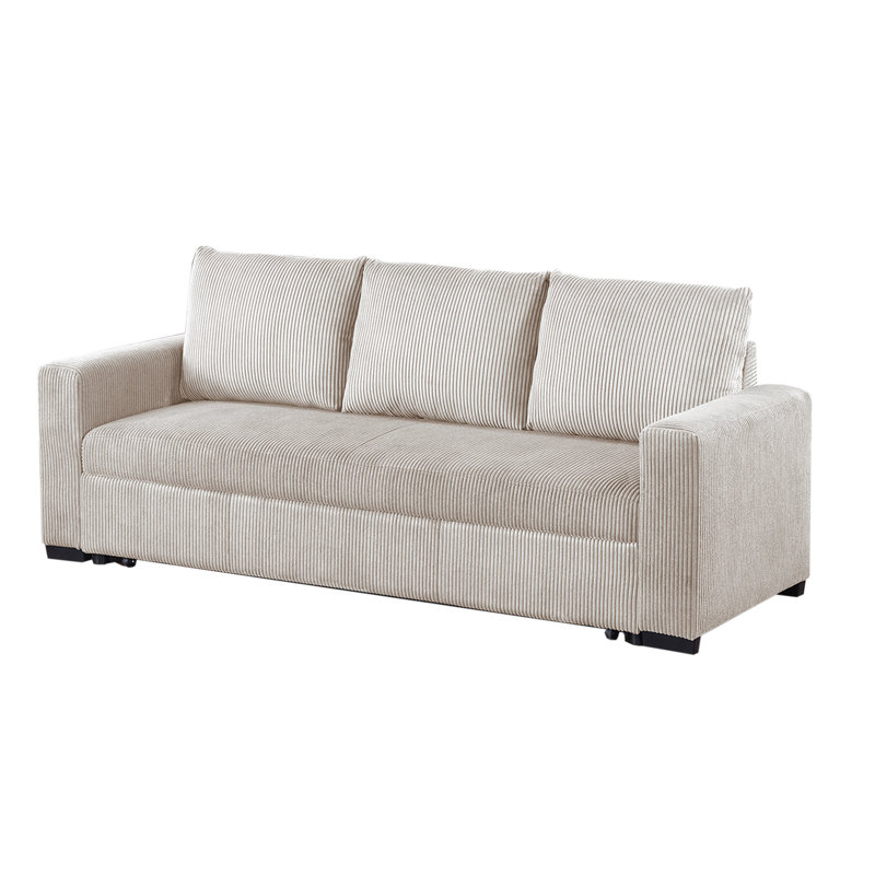 Upholstered Convertible Sofa With Cushion Back In Ivory Finish