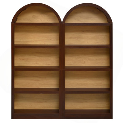 ON-TREND, ensemble de 2 grandes bibliothèques autoportantes, armoire de rangement à deux tons Farmhouse avec plateau arqué en tissu, bibliothèque à 5 niveaux pour le salon, la chambre à coucher et le bureau à domicile