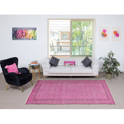 Tapis turc en laine fait à la main 5,4 x 9 pi. Tapis rétro rétro rose pour maison moderne