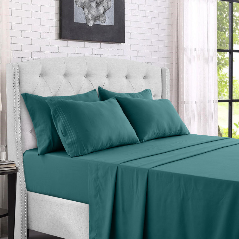 Ensemble de literie en microfibre 1800 Series, Bleu sarcelle, Ensemble de draps pour très grand lit californien
