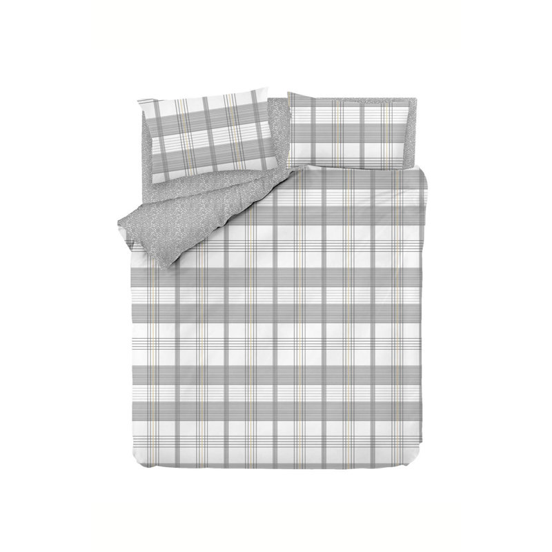 Ensemble de housse de couette 100% coton gris / blanc Ilford, Housse de couette double + 2 taies d'oreiller 31 p
