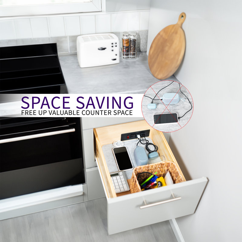 Life Finds Compact In-Drawer Outlet Charging Station Power Strip