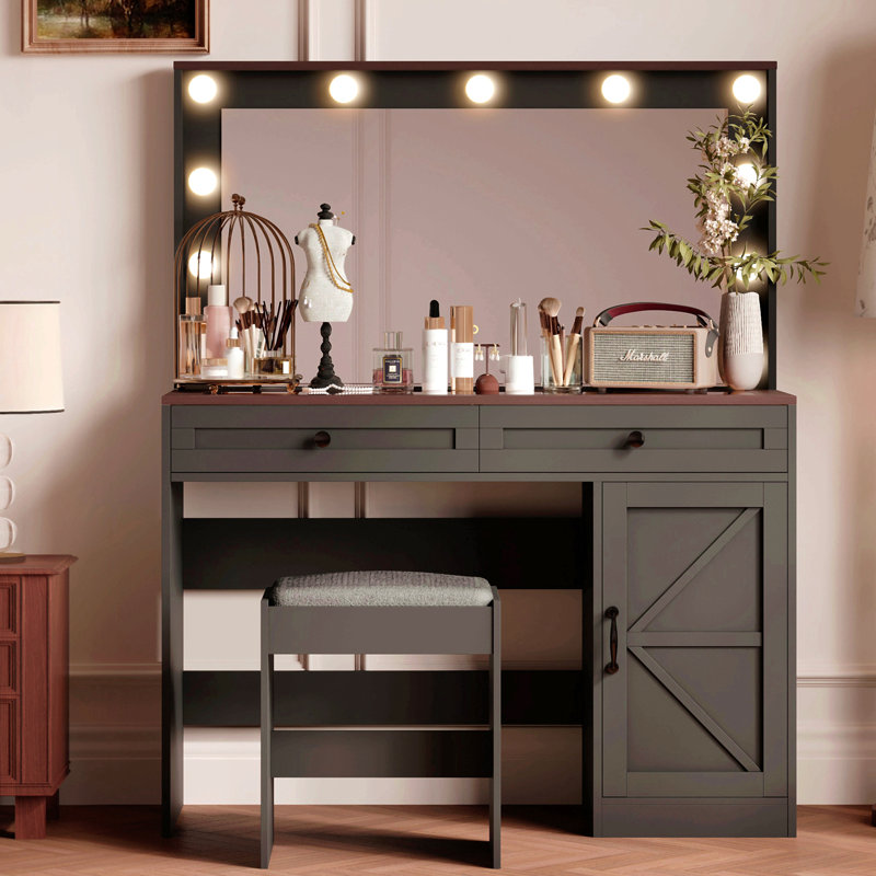 Coiffeuse 43,4 ", coiffeuse avec grand miroir et 11 lumières à DEL, luminosité réglable, coiffeuse avec 3 tiroirs, coiffeuse pour femme
