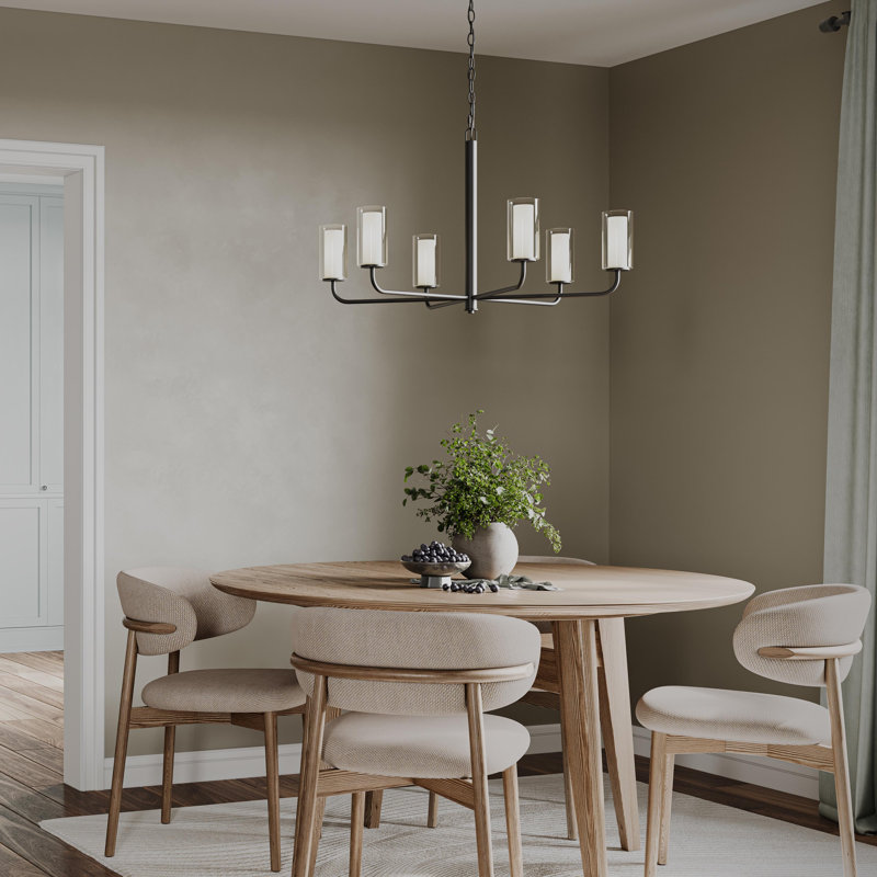 Mack Chandelier with Layered Glass Shades, Matte Black, 6