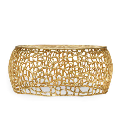 Luxury Handmade Coffee Table, Aluminum Mesh With Golden Details, 28.17W X 28.17D 12.5H Accents, 28.17In 12.5In