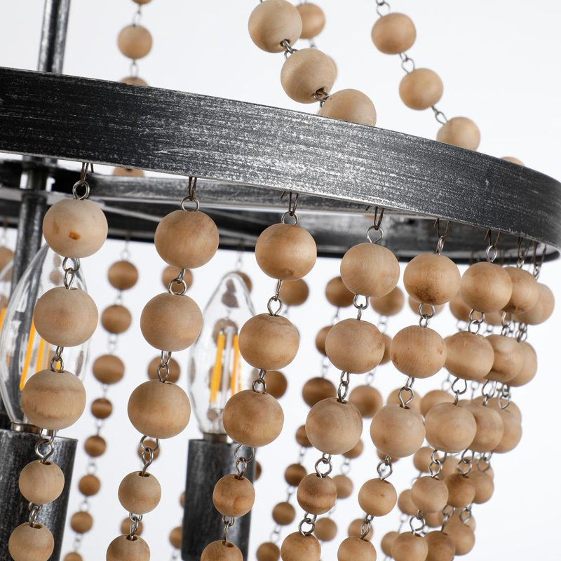Plafonnier encastré à perles en bois festonné 4 lumières Peaslee Regina