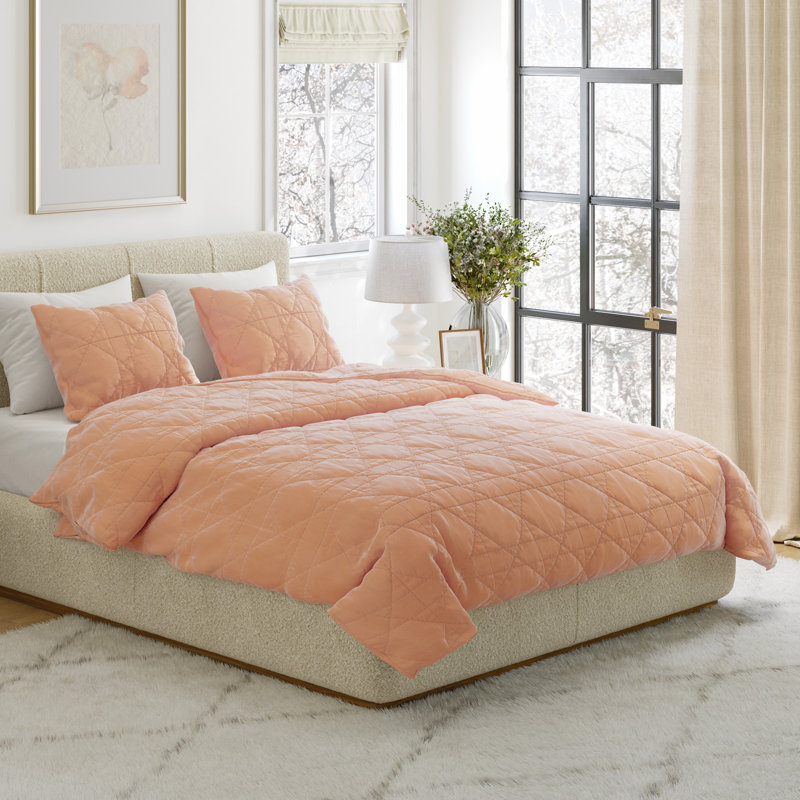 Ensemble de courtepointe Velvet, Rose, Courtepointe grand + 2 couvre-oreillers standard