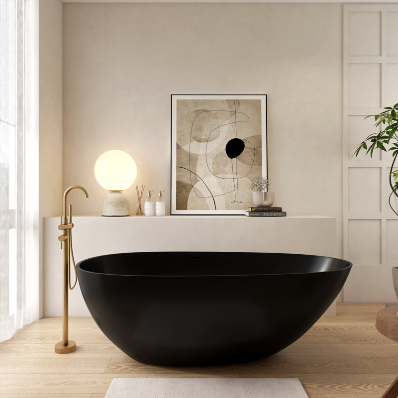Baignoire autoportante 67 po à surface solide de qualité supérieure en noir mat 67 po