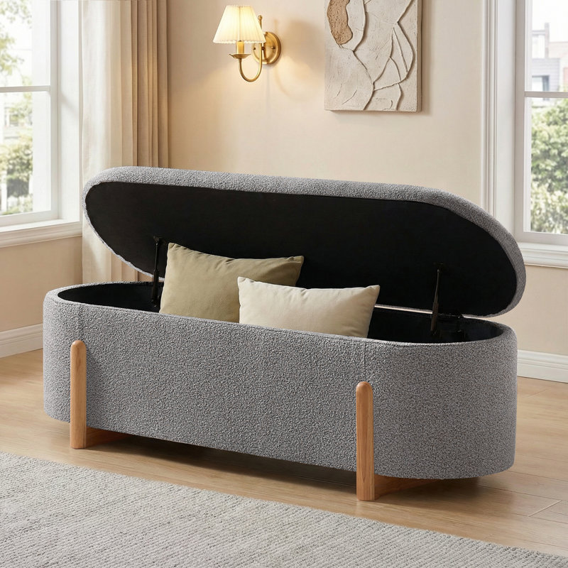 Banc de rangement rembourré 51,2 po, Gris clair