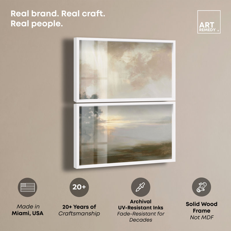 Décoration murale bord de mer Gloamed Light Shadowbox par Art Remedy, ensemble de 2, Cadre blanc