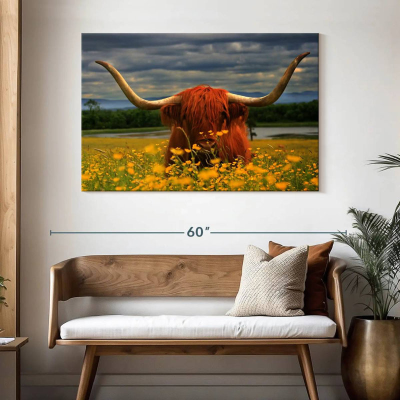 Brampt Floral Highland Cow, H 32 po x l 48 po