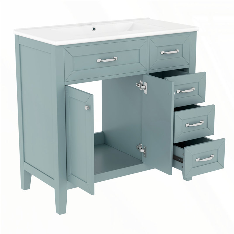 Meuble-lavabo 36 po avec lavabo, Vert, Argent