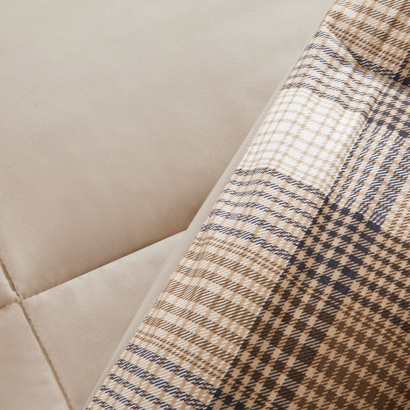 King Brown Plaid Microfiber Down Alternative Comforter Set