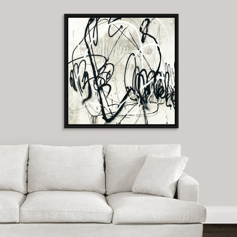 « down stroke », peinture sur toile, Cadre flottant noir, H 37,7 po x l 37,7 po x P 1,75 po