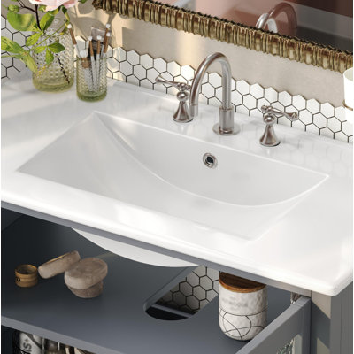 Upgraded 36" Bathroom Vanity - Features Ceramic Sink, Adjustable Shelf + Open Storage, Durable Solid Wood Legs & Waterproof Finish with Soft-Close Hinges