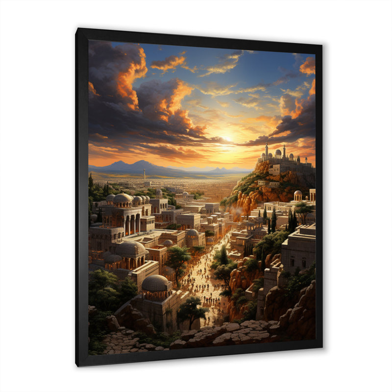 Judaïsme, paysage urbain de Jérusalem II, art sur toile, Cadre photo noir, H 20 po x l 12 po x P 1 po