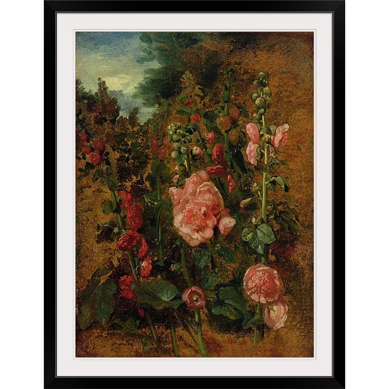 «Study of Hollyhocks», vers 1826 par John Constable - reproduction imprimée, H 32 po x l 25 po x P 1 po, Cadre noir