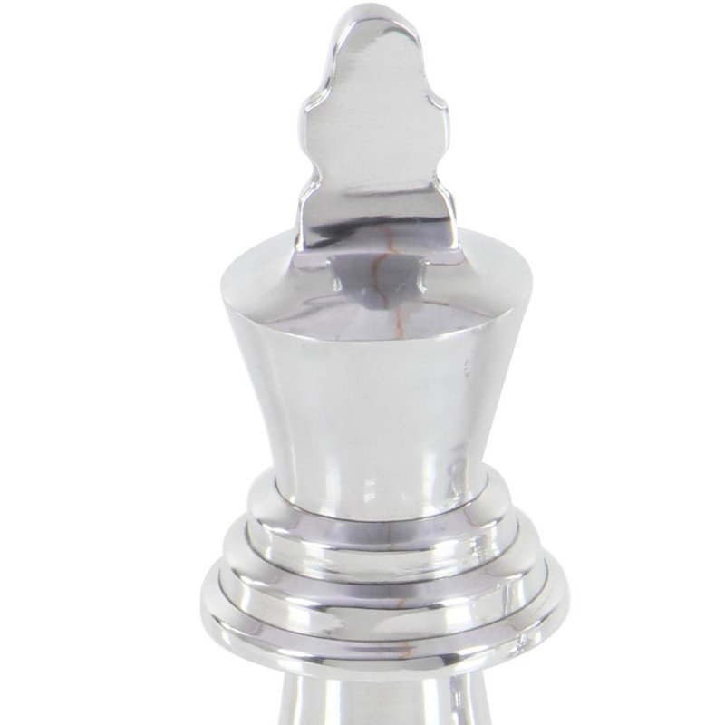 Aluminum Metal Chess Decorative Sculpture with Knight, Queen and King Set, Polished Silver