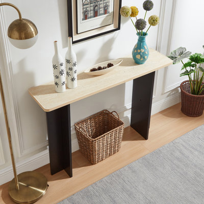 Console Modern Modern Texture en travertin - 46,8 po entrée étroite en pierre ou table de canapé pour le couloir et le salon