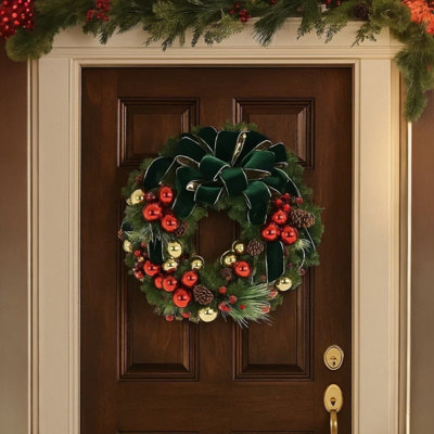 Everest 26'' Holiday Wreath with Ornaments, Berries and Pinecones
