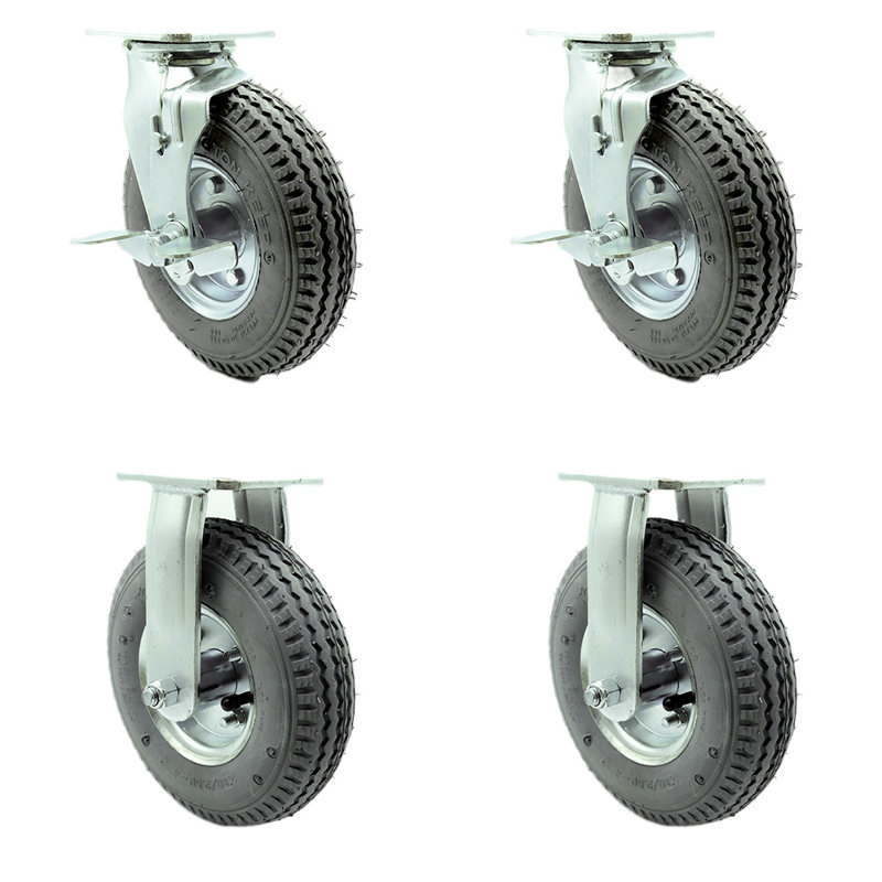 8 Inch  Pneumatic Wheel Caster Set 2 Swivel with Brakes and 2 Rigid SCC/SCC-100S280-PNB-GRY-TLB-2-R280-2