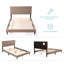 Structure de lit plateforme tapissier gris, tête de lit à profil capitonné, meubles de chambre à coucher de style Mid-Century, sommier à lattes en bois non requis, cadre de lit à lattes modernes, cadre souple moderne, 64,25 po x 84,5 po x 45 po-1869191679