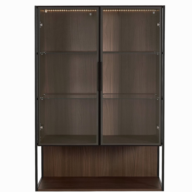 51.2'' Freestanding Lighted Display Cabinet With Glass Door, Pantry Cabinet With Metal Frame & Storage, Curio Cabinet With 4-Tier Adjustable Glass Shelves, For Livingroom, Kitchen & Office
