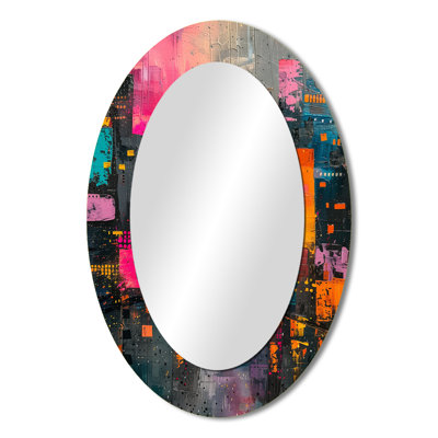 Black Pink Urban Luxury City Buildings - Cityscapes Oval Decorative Mirror On Metal