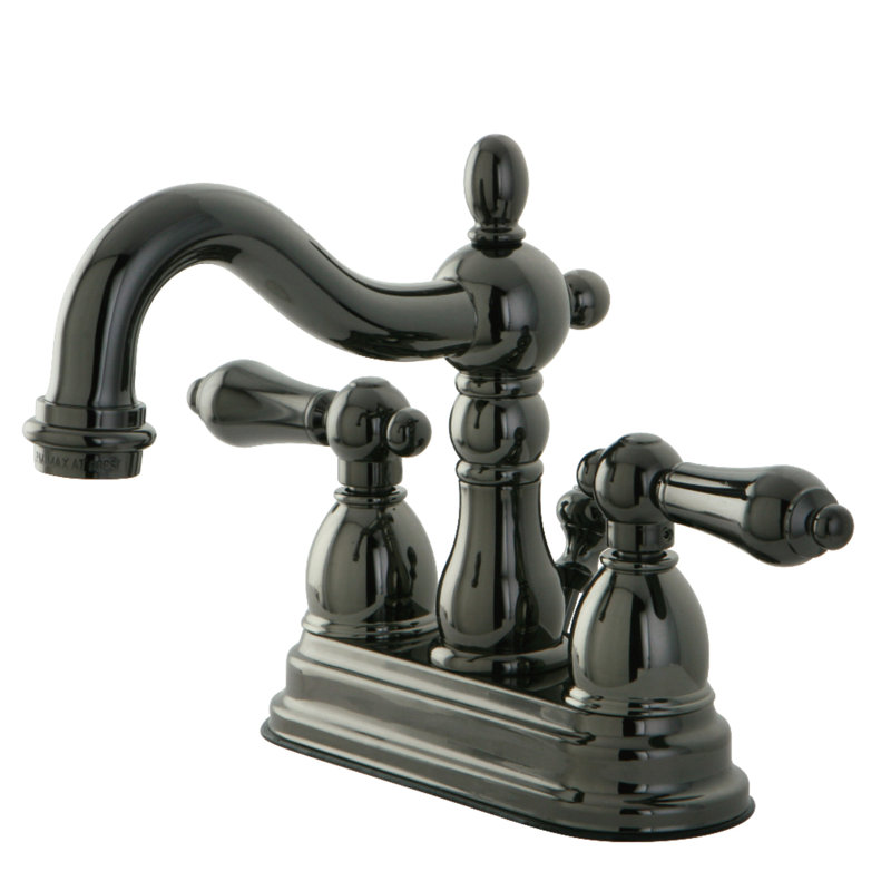 Kingston Brass Water Onyx Two-Handle 3-Hole Deck Mount 4" Centerset Bathroom Faucet with Plastic Pop-Up