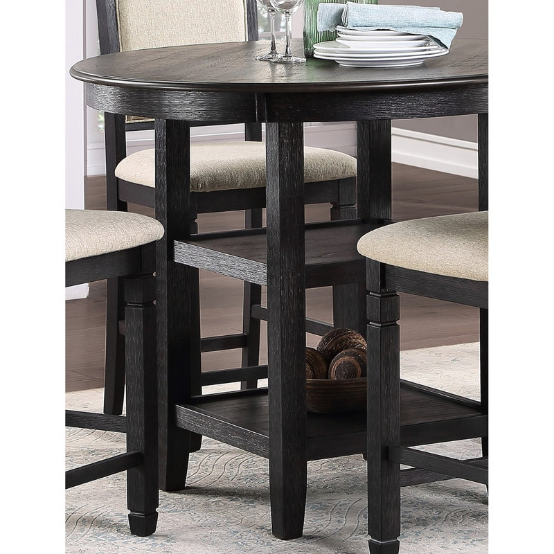 Table à hauteur de comptoir transitionnelle brune et noire, présentoir à tablettes, salle à manger, salle de transition pour 4 personnes et finition, 2 4