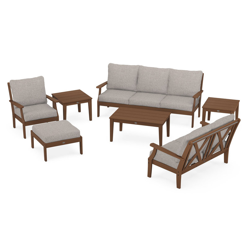 Braxton 7-Piece Deep Seating Set, Weathered Tweed, Teak