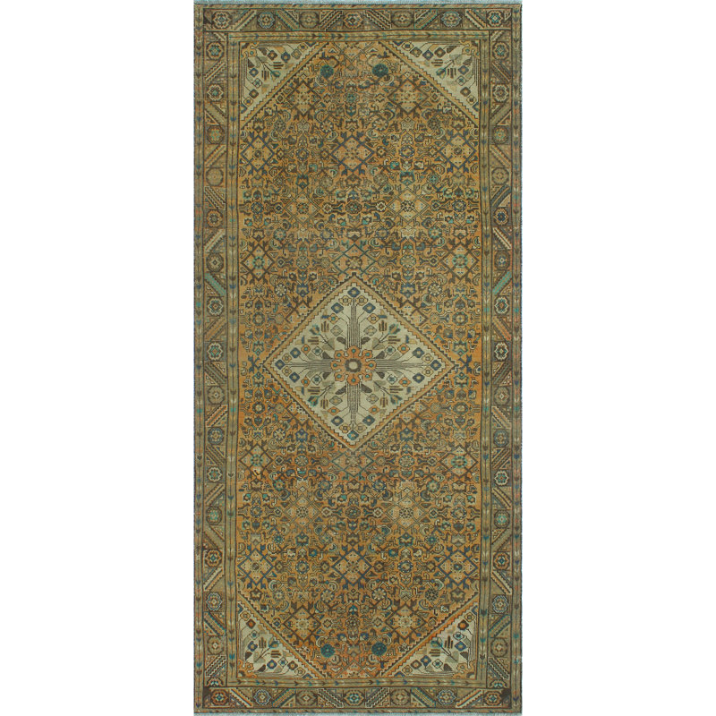 One-of-a-Kind 4'9" x 10'10" 1980s Runner Wool Area Rug in Beige