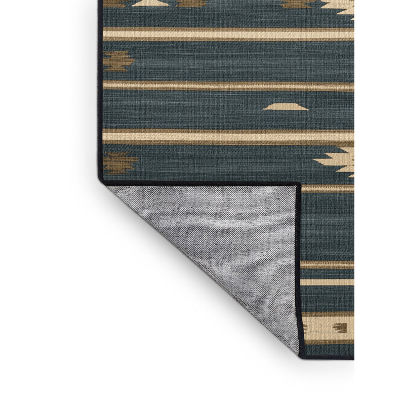 Washable Slate Ivory Striped Area Rug, Rectangle 7' x 9'