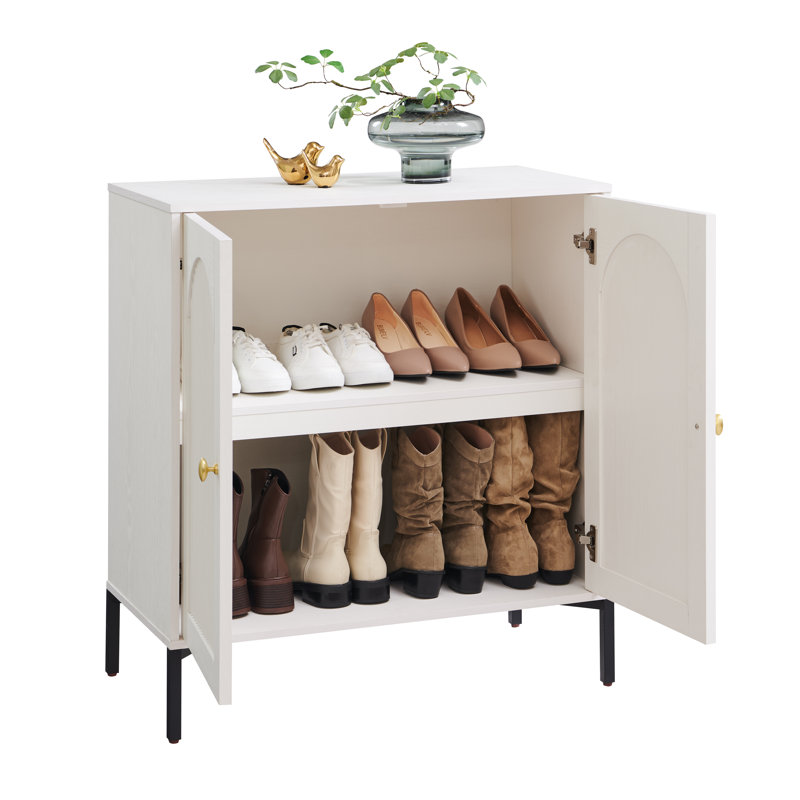 Armoire à chaussures arquée cannelée moderne avec rangement, armoire à chaussures en bois de 34 po de hauteur avec tablettes réglables