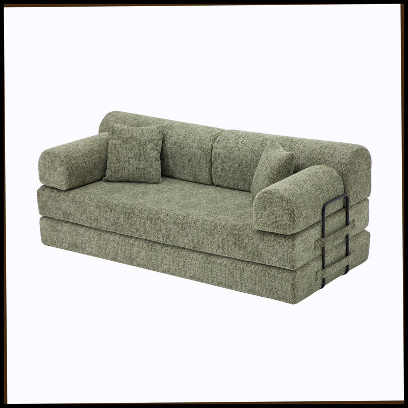 Canapé-lit convertible, canapé-lit pliant en tissu mélangé bicolore avec structure de forme fixe, canapé-lit de salon pour chambre à coucher (vert mousse)