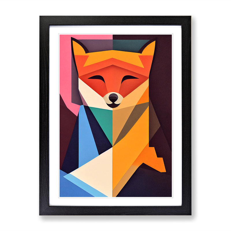 FRM-V0523-1040X Fox Suprematism - Picture Frame Print, 64cm H x 46cm W x 2cm D, Walnut Framed