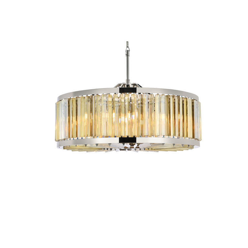 Lustre cylindrique unique et remarquable à 10 lumières Dorinda, Teck doré (fumé), Nickel poli