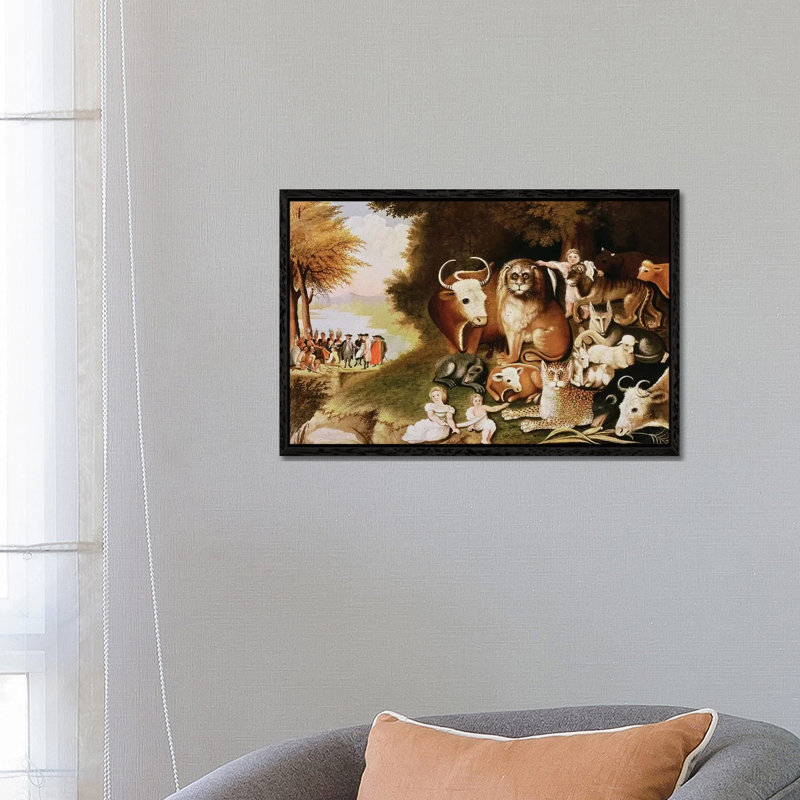 The Peaceable Kingdom, 1832-34 by Edward Hicks - Painting on Canvas, 45.72cm H x 66.04cm W x 3.81cm D, Black Framed