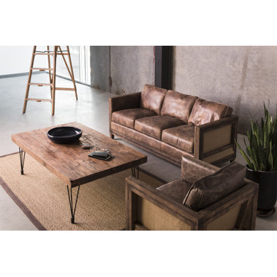 Sherly 72" Genuine Leather Square Arm Sofa