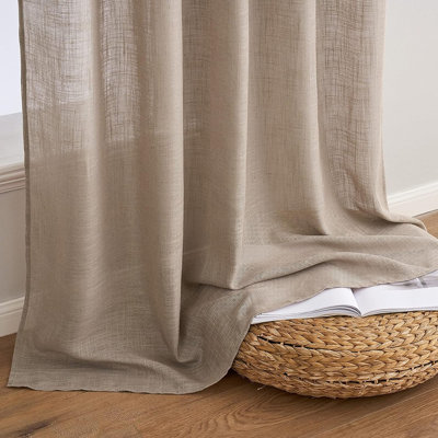 Linen Blend Semi Sheer Curtains – Light Filtering Burlap Textured Window Drapes with Back Tab & Rod Pocket for Bedroom, Living Room & Farmhouse Décor, Taupe