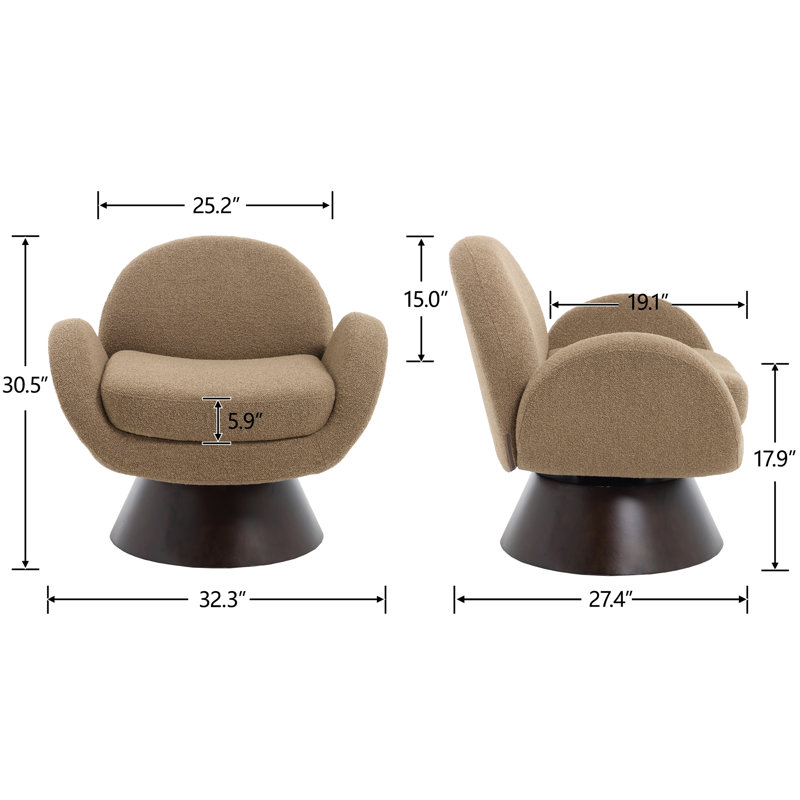 Fauteuil pivotant avec base en bois massif, Boucle verte