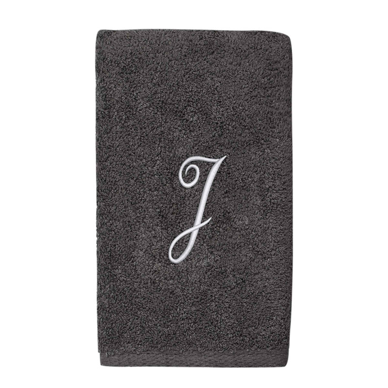 Winston Porter Granite/Silver Script Monogram Hand Towel Letter J
